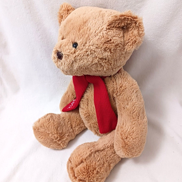 2012 Kohls Plush Teddy Bear 13" Sitting Huggable Toy Beige Tan w Scarf Nostalgia - Picture 8 of 16